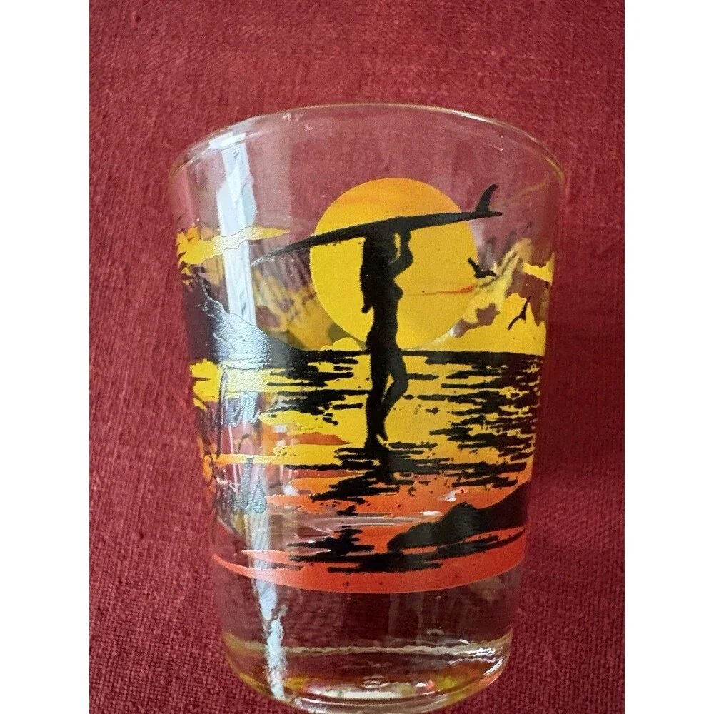 Vintage 1980s/1990s Libbey Maui Souvenir Shot Glass Surfer Girls Hawaii Beach